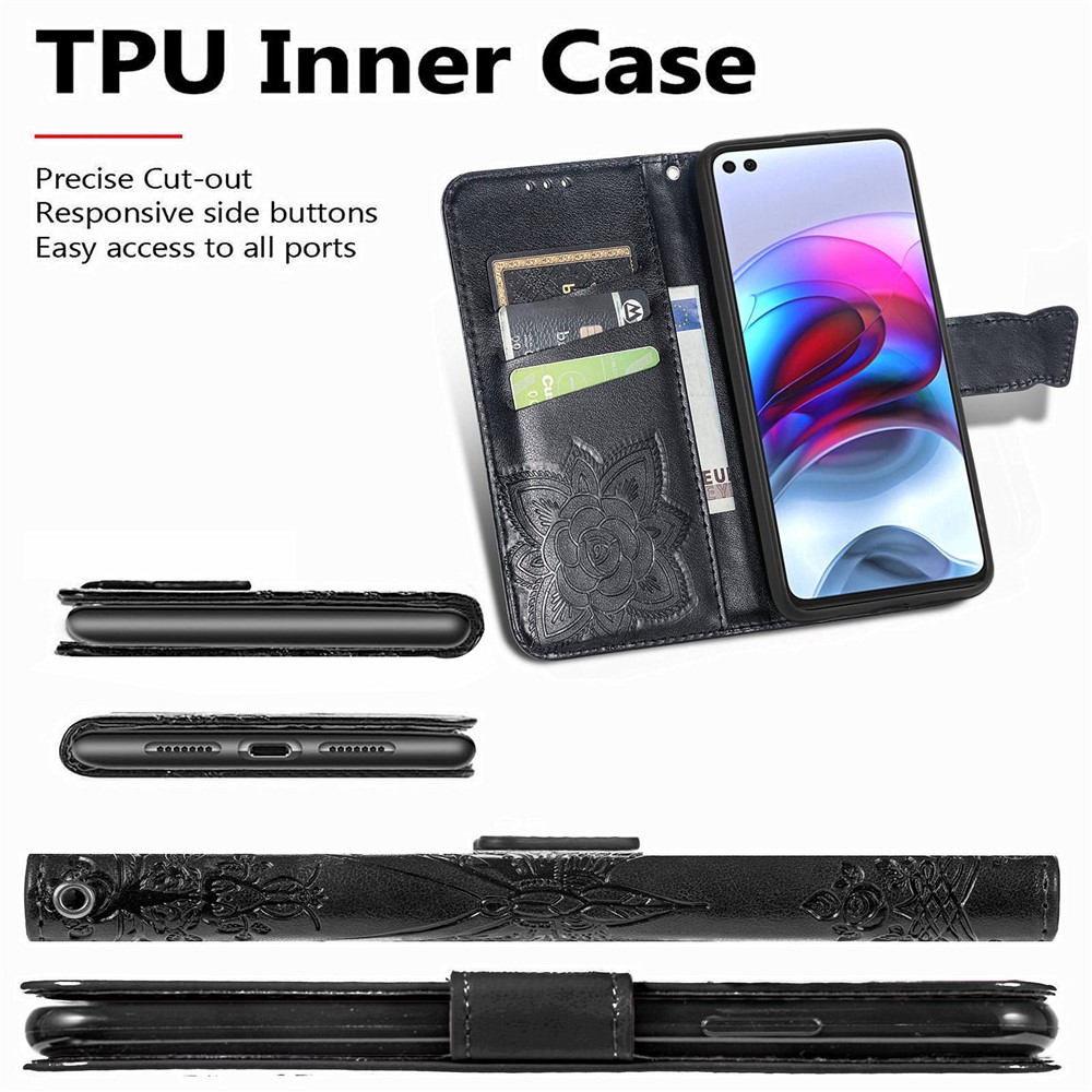 Imprint Big Butterfly Leather Wallet Phone Shell for Motorola Edge S/Moto G100 - Black-6