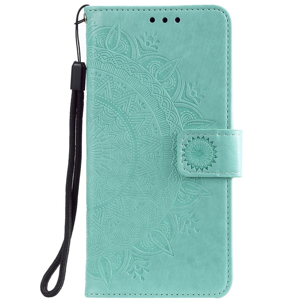 Imprinted Mandala Flower Design Wallet Leather Case for Motorola Moto E7 Power - Green-2