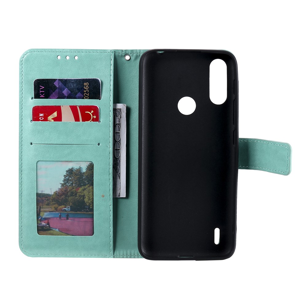 Imprinted Mandala Flower Design Wallet Leather Case for Motorola Moto E7 Power - Green-4