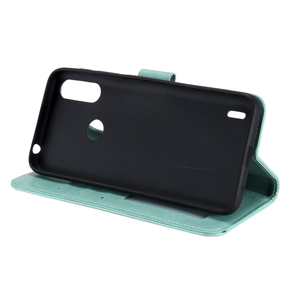 Imprinted Mandala Flower Design Wallet Leather Case for Motorola Moto E7 Power - Green-5