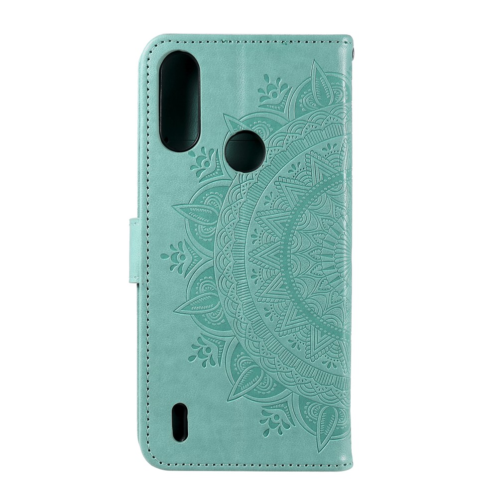Imprinted Mandala Flower Design Wallet Leather Case for Motorola Moto E7 Power - Green-8