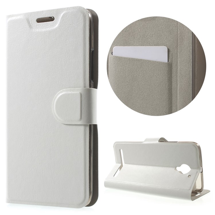 Crazy Horse Stand Leather Cover for Lenovo Vibe C2 Built-in Steel Sheet - White-1