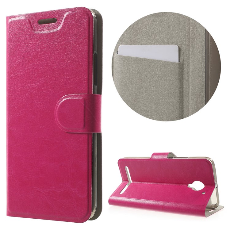 Crazy Horse Stand Leather Cover Case for Lenovo Vibe C2 Built-in Steel Sheet - Rose-1