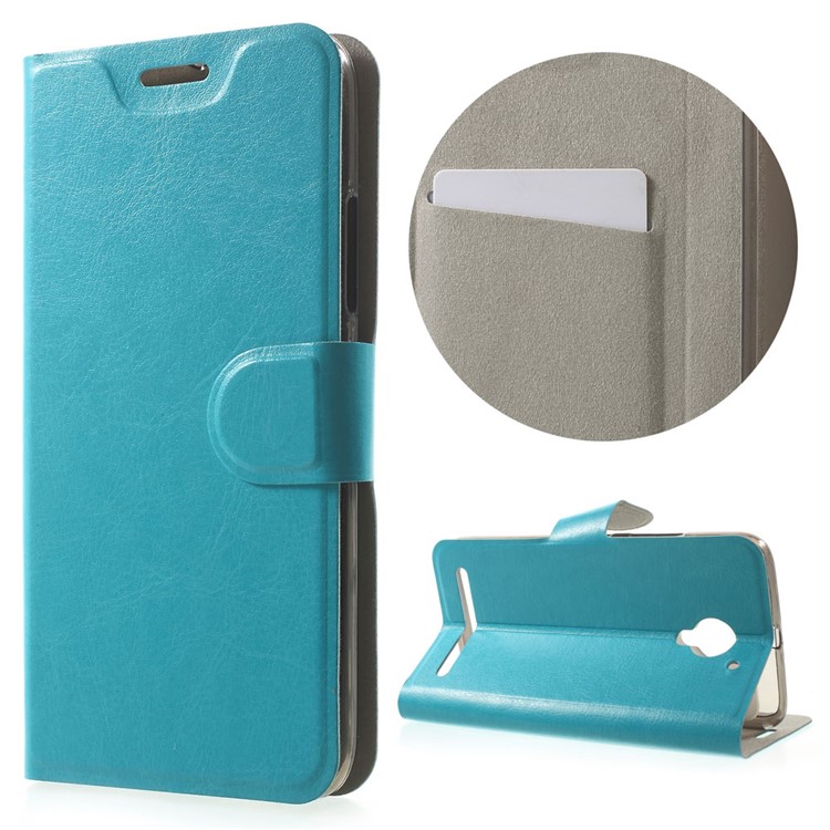 Crazy Horse Stand Leather Phone Case for Lenovo Vibe C2 Built-in Steel Sheet - Blue-1