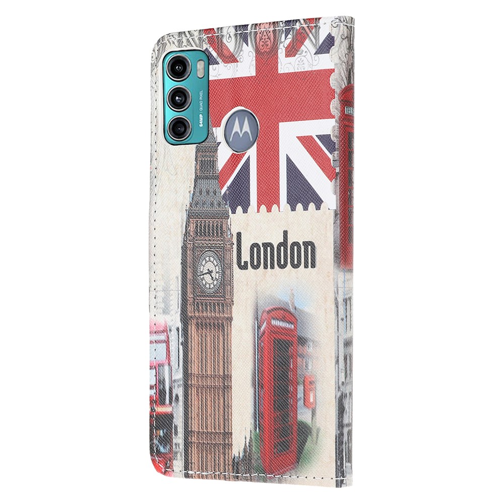 Cross Texture Pattern Printing Leather Wallet Stand Phone Case Shell for Motorola Moto G60/G40 Fusion - Clock Tower-3