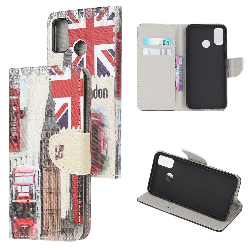 Cross Texture Pattern Printing Leather Wallet Stand Phone Case Shell for Motorola Moto G60/G40 Fusion - Clock Tower-7
