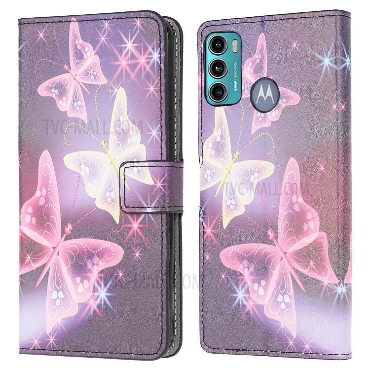 Pattern Printing Leather Protection Phone Cover Wallet Stand Shell for Motorola Moto G60/G40 Fusion - Dreamy Butterfly-1