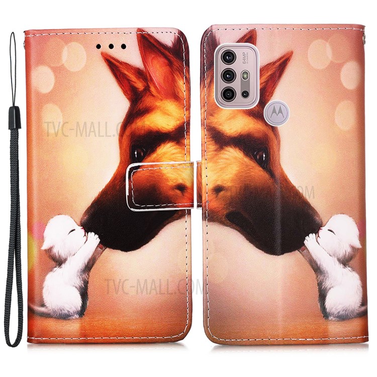 Leather Wallet Protector Pattern Printing Design Stand Case for Motorola Moto G10/G30/G10 Power - Dog Kiss-1