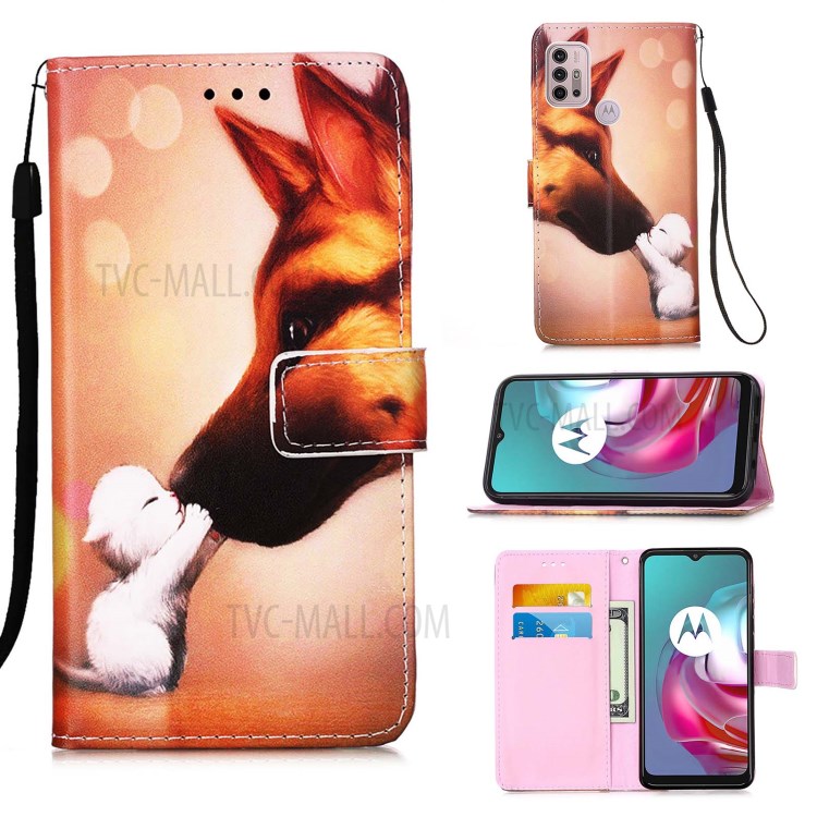 Leather Wallet Protector Pattern Printing Design Stand Case for Motorola Moto G10/G30/G10 Power - Dog Kiss-10