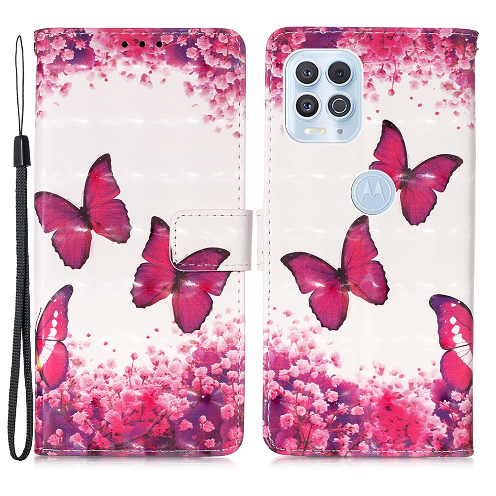 Pattern Printing Design Wallet Stand Full Protection Leather Phone Case with Lanyard for Motorola Moto G100/Edge S - Rose Butterfly-1