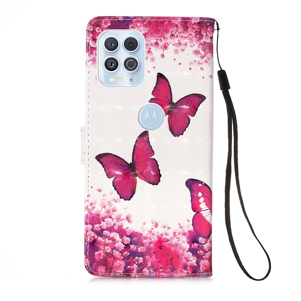 Pattern Printing Design Wallet Stand Full Protection Leather Phone Case with Lanyard for Motorola Moto G100/Edge S - Rose Butterfly-3