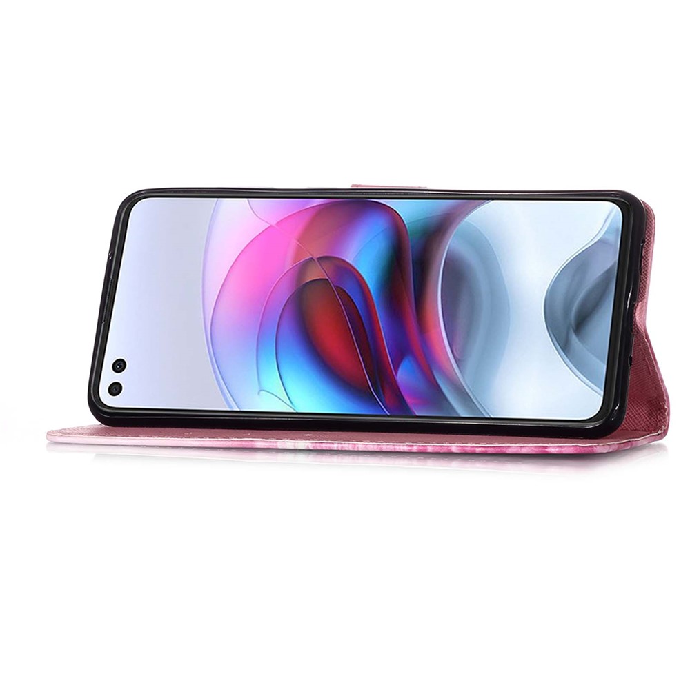 Pattern Printing Design Wallet Stand Full Protection Leather Phone Case with Lanyard for Motorola Moto G100/Edge S - Rose Butterfly-4