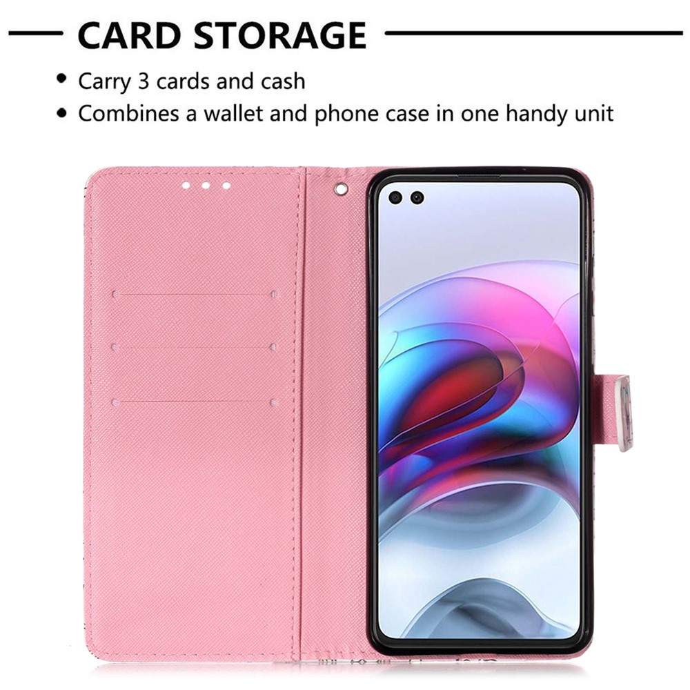 Pattern Printing Design Wallet Stand Full Protection Leather Phone Case with Lanyard for Motorola Moto G100/Edge S - Rose Butterfly-6