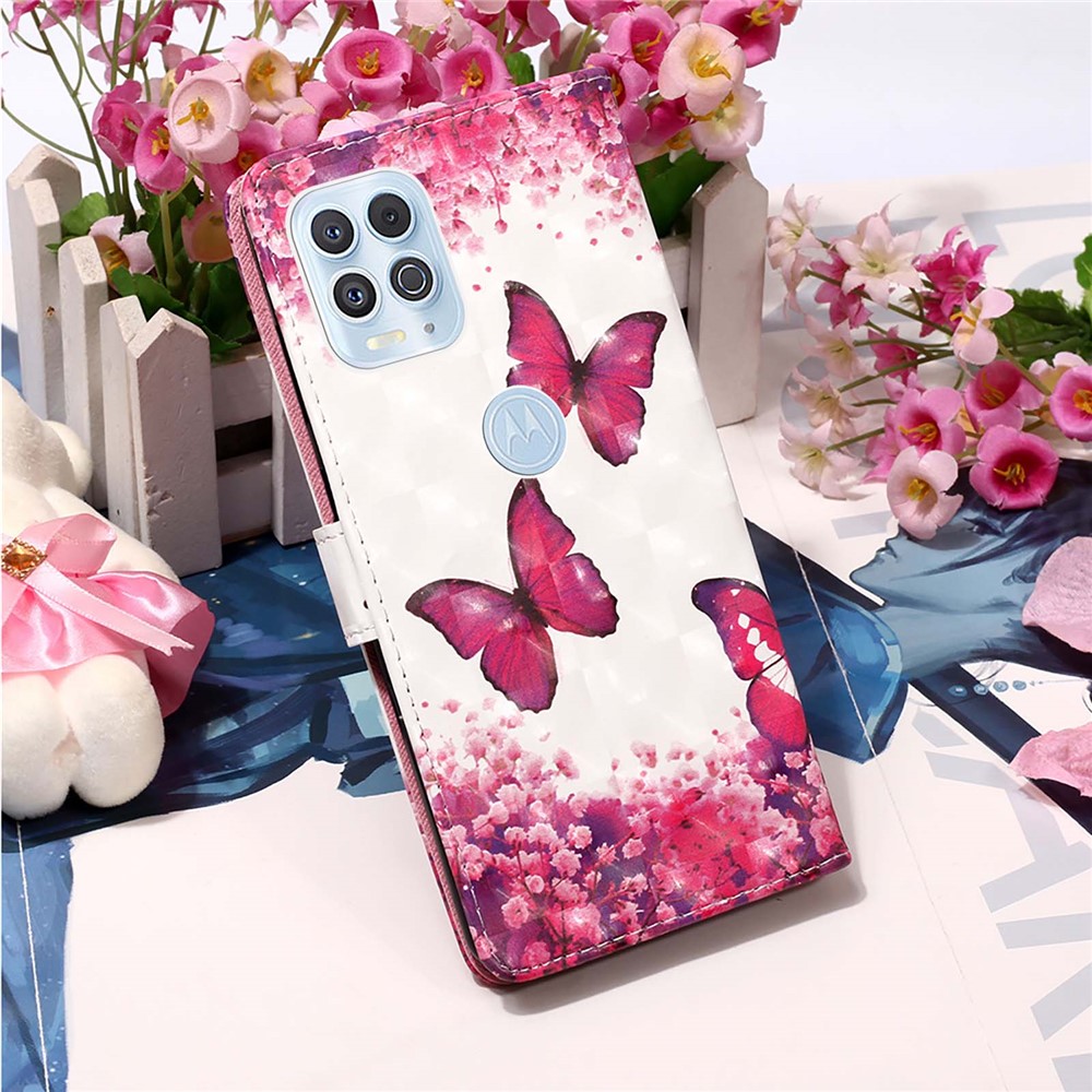 Pattern Printing Design Wallet Stand Full Protection Leather Phone Case with Lanyard for Motorola Moto G100/Edge S - Rose Butterfly-8
