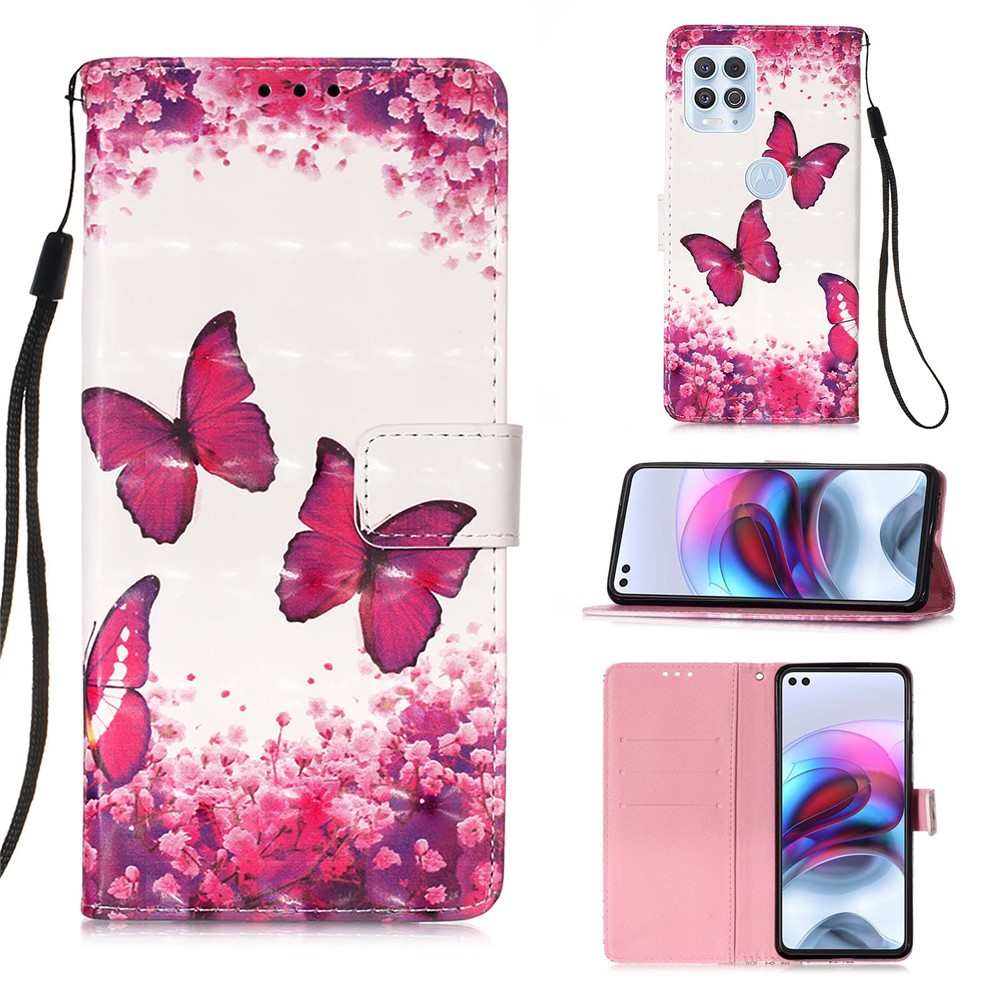 Pattern Printing Design Wallet Stand Full Protection Leather Phone Case with Lanyard for Motorola Moto G100/Edge S - Rose Butterfly-9