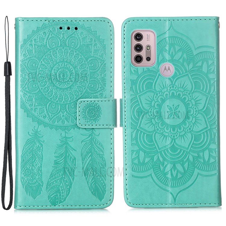 Imprinting Dream Catcher Pattern Leather Stand Case for Motorola Moto G10 Power / Moto G30 / Moto G10 - Green-1
