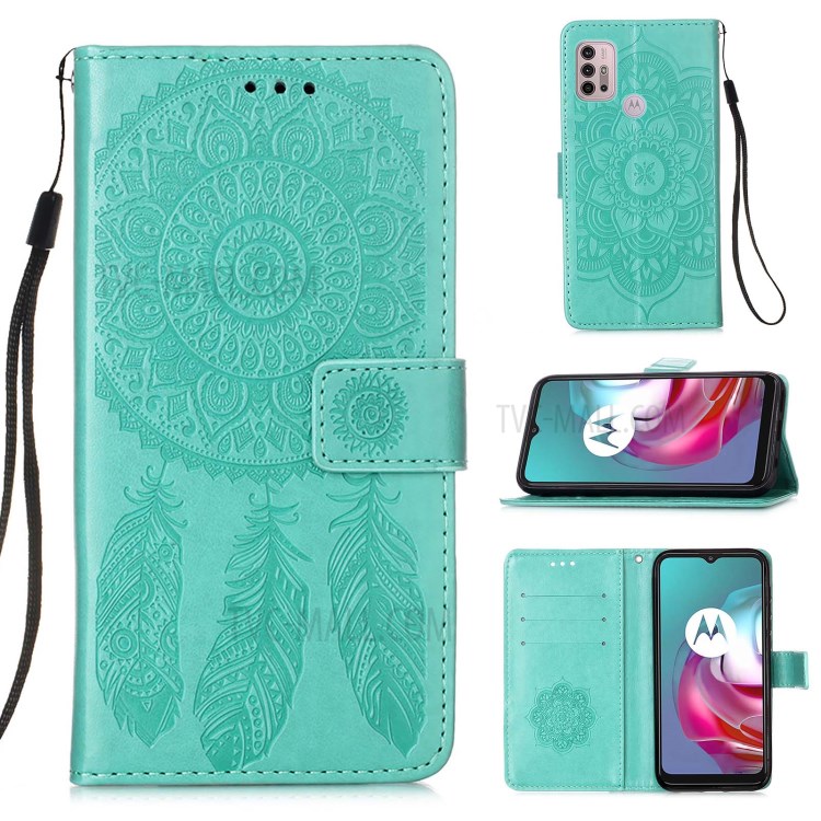 Imprinting Dream Catcher Pattern Leather Stand Case for Motorola Moto G10 Power / Moto G30 / Moto G10 - Green-12