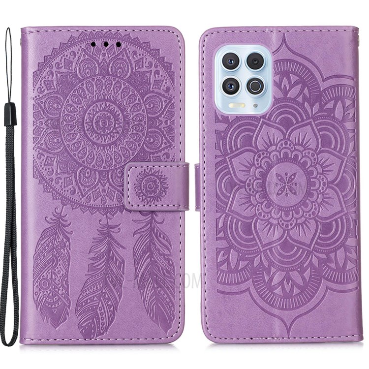 Imprinting Dream Catcher Pattern Design Magnetic Leather Stand Case for Motorola Moto G100 / Motorola Edge S - Purple-1