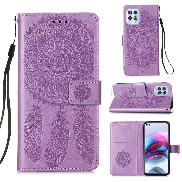 Imprinting Dream Catcher Pattern Design Magnetic Leather Stand Case for Motorola Moto G100 / Motorola Edge S - Purple-12