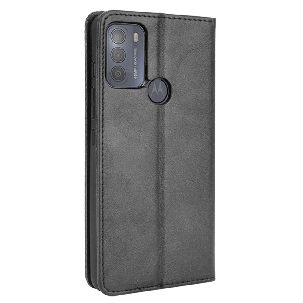 Vintage Style Phone Case Wallet Stand Magnetic Closure Leather Cover for Motorola Moto G50 - Black-4