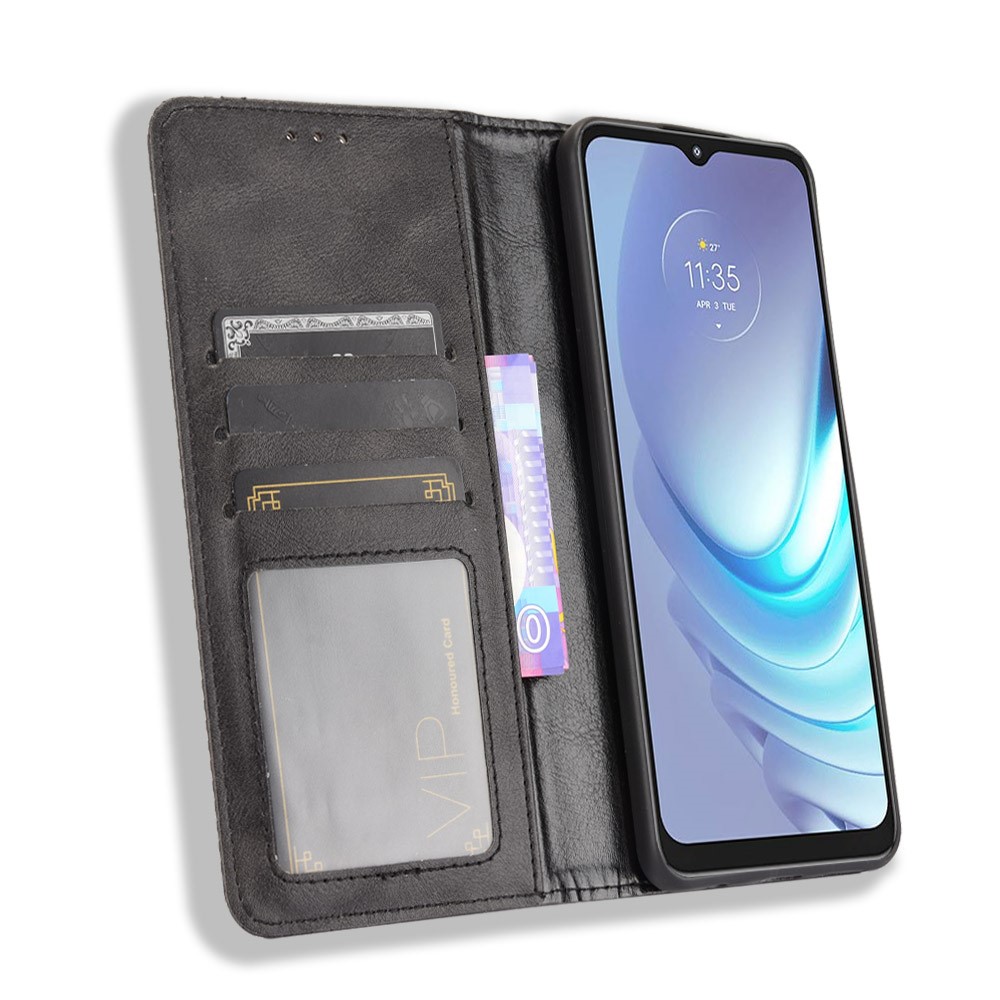 Vintage Style Phone Case Wallet Stand Magnetic Closure Leather Cover for Motorola Moto G50 - Black-5