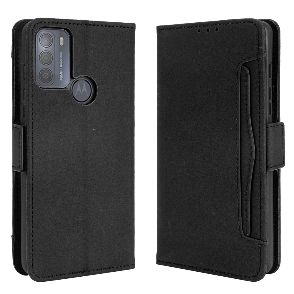 Wallet Design Multiple Card Slots Stand Leather Phone Case for Motorola Moto G50 - Black-1
