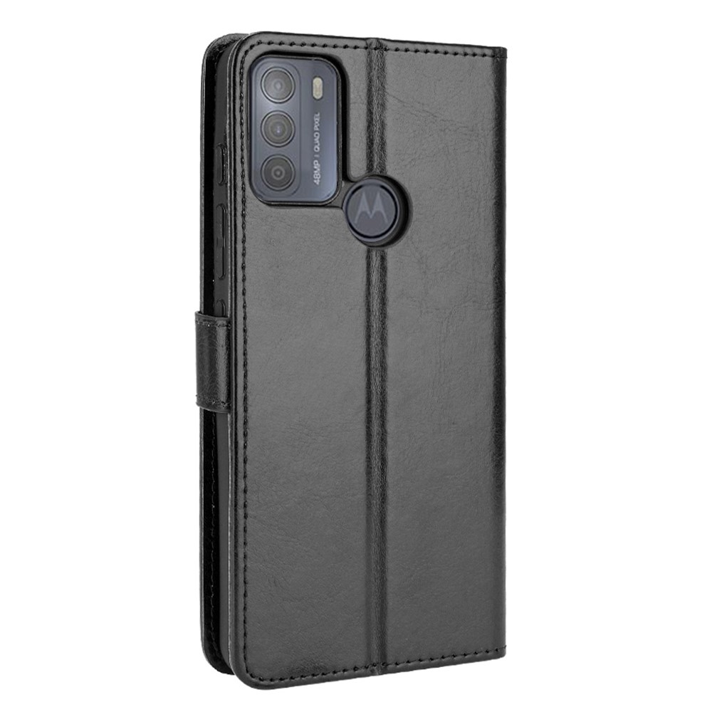 Crazy Horse Split Leather Phone Case Protector Cover Wallet Stand for Motorola Moto G50 - Black-4