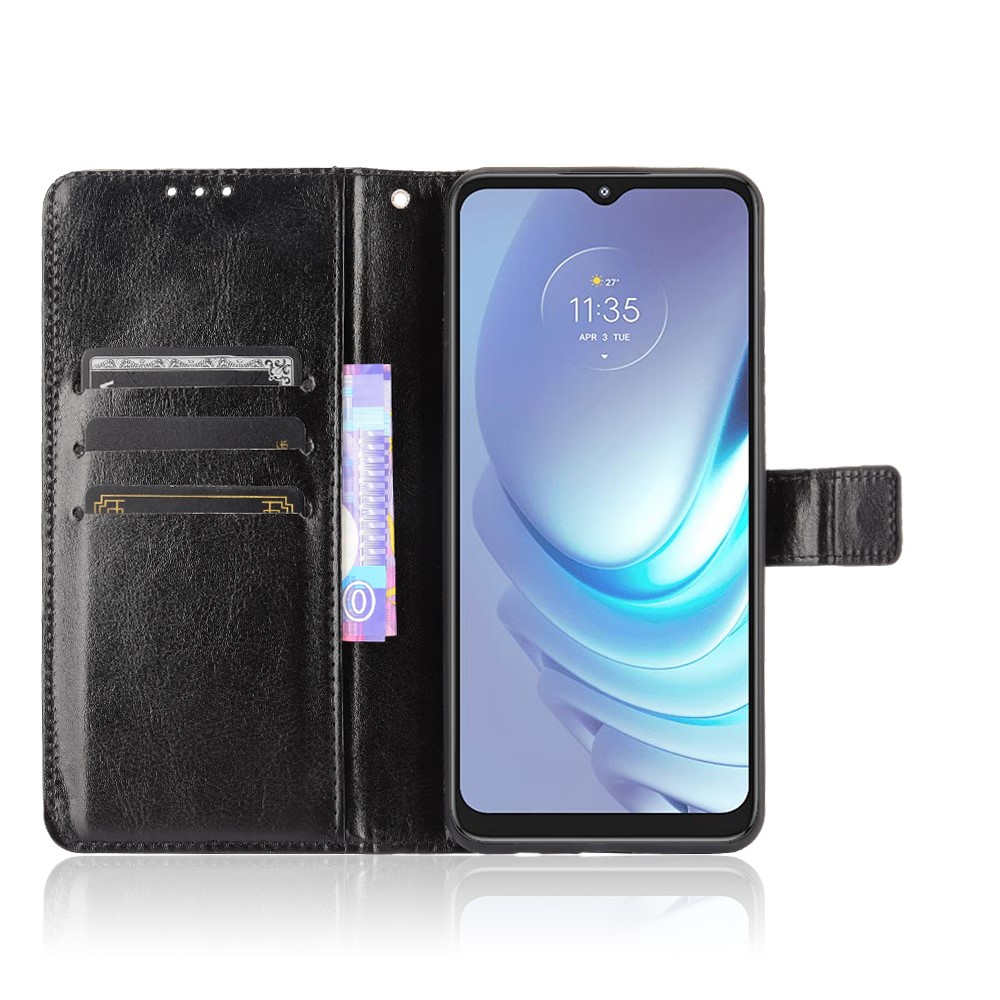 Crazy Horse Split Leather Phone Case Protector Cover Wallet Stand for Motorola Moto G50 - Black-5