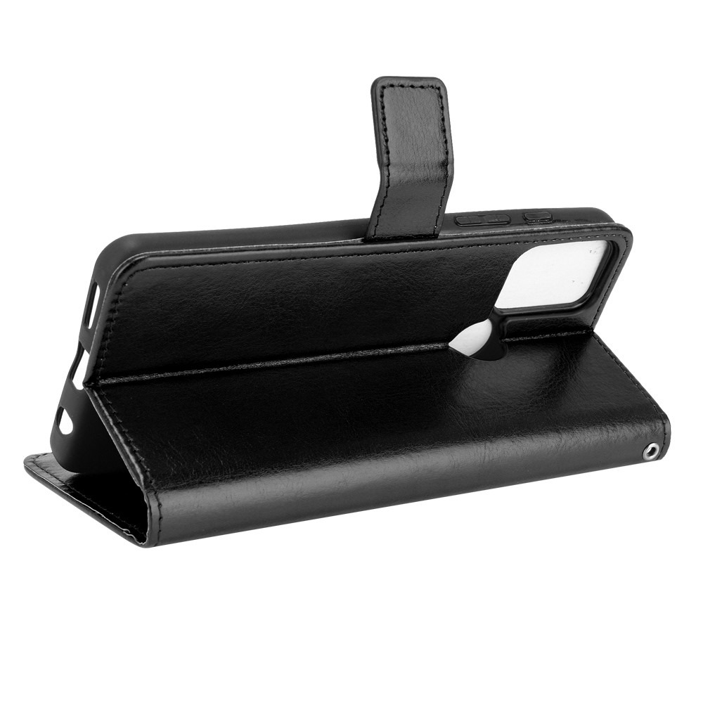 Crazy Horse Split Leather Phone Case Protector Cover Wallet Stand for Motorola Moto G50 - Black-6