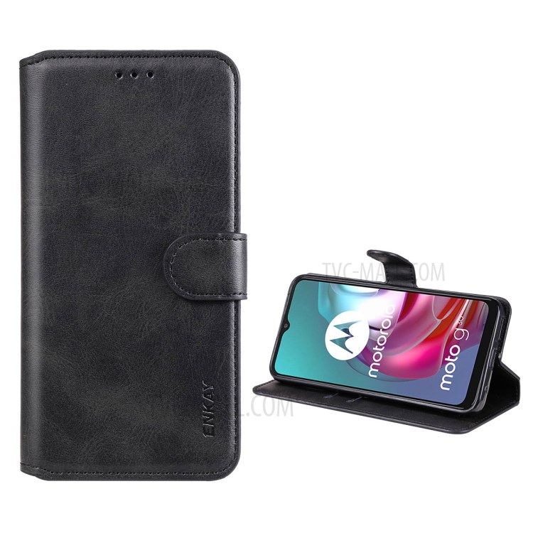 ENKAY PU Leather + TPU Protector Wallet Stand Cover for Motorola Moto G30/G10 - Black-1