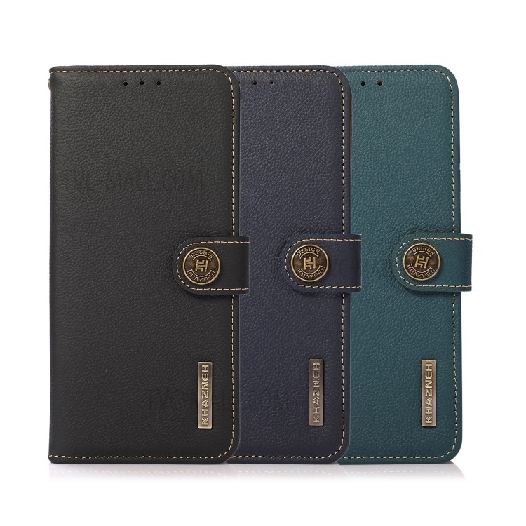 KHAZNEH Full Coverage Genuine Leather Phone Shell Case with RFID Anti-theft Swiping Design for Motorola Moto G60/G40 Fusion - Green-11
