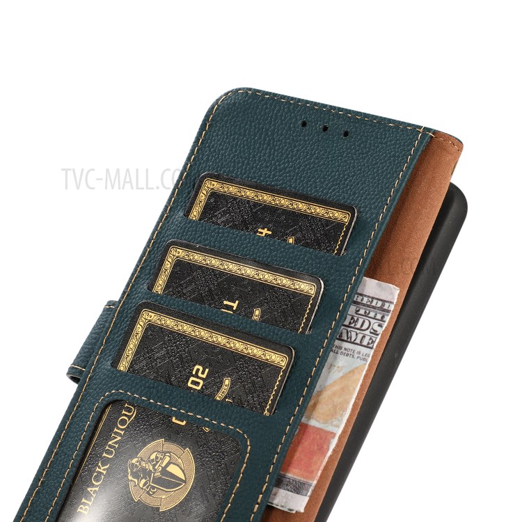 KHAZNEH Full Coverage Genuine Leather Phone Shell Case with RFID Anti-theft Swiping Design for Motorola Moto G60/G40 Fusion - Green-5
