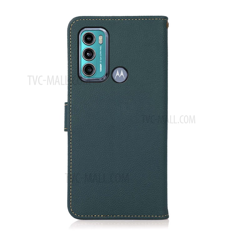 KHAZNEH Full Coverage Genuine Leather Phone Shell Case with RFID Anti-theft Swiping Design for Motorola Moto G60/G40 Fusion - Green-7