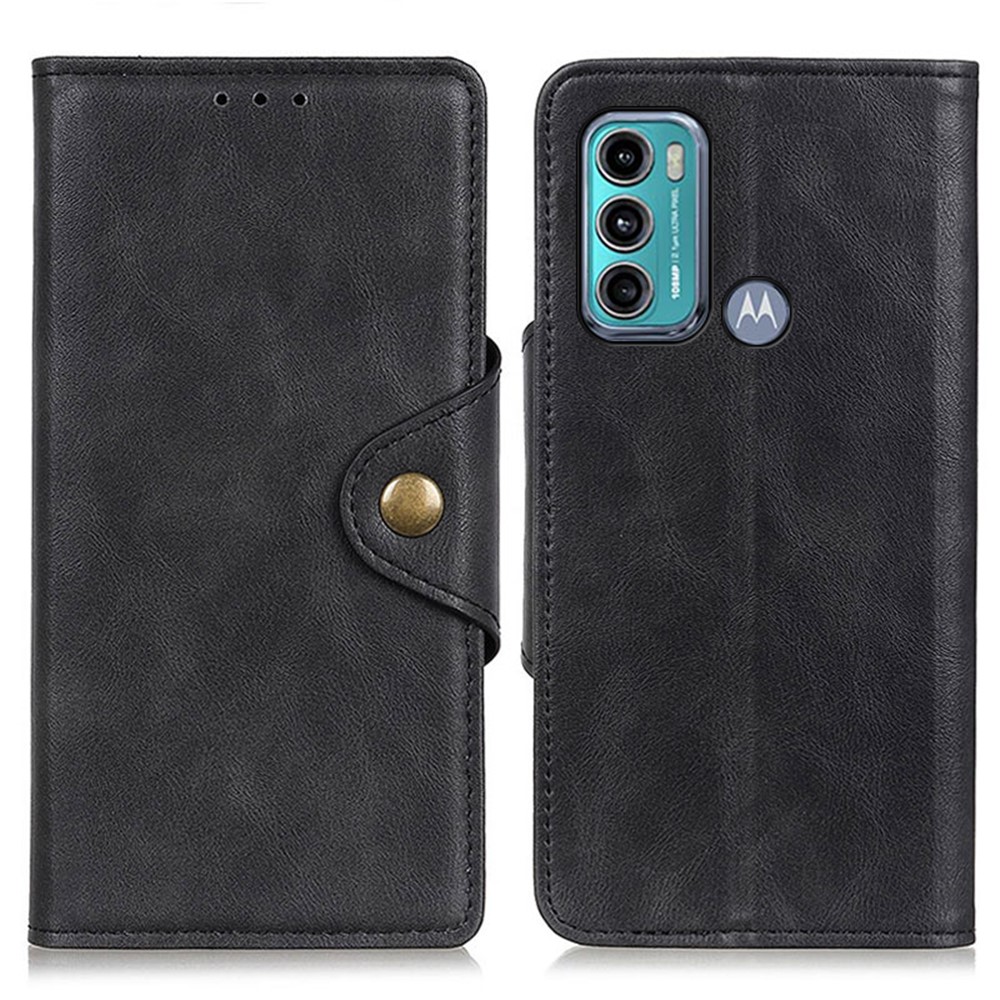 Stand Design PU Leather Wallet Case with Magnetic Closure Brass Buckle for Motorola Moto G60/G40 Fusion - Black-1