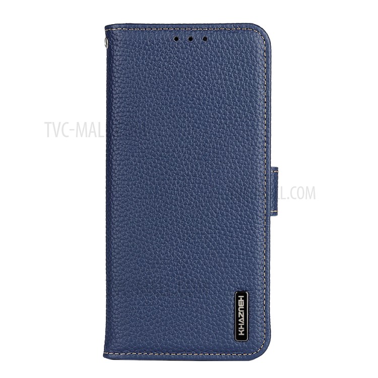 KHAZNEH Litchi Skin Surface Top Layer Genuine Leather Wallet Design Cover Case for Motorola Moto G60/G40 Fusion - Blue-6