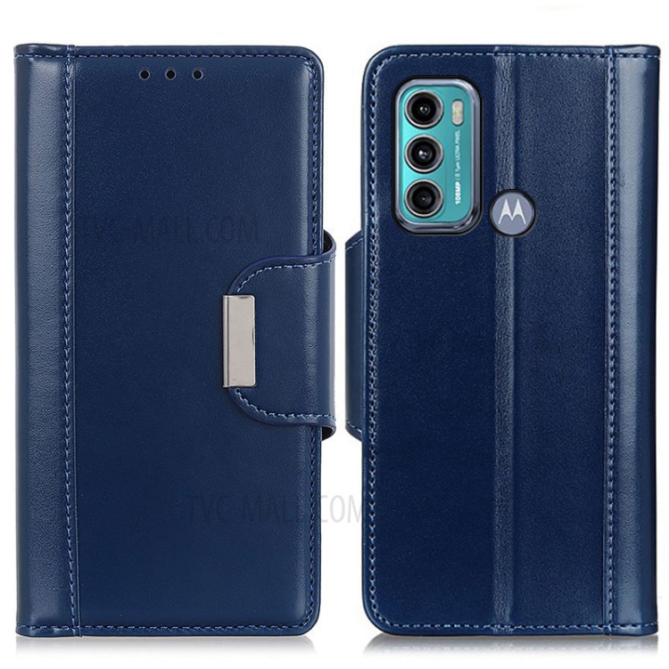 Magnetic Clasp Wallet Design PU Leather Stand Protection Case Shell for Motorola Moto G60/G40 Fusion - Blue-1