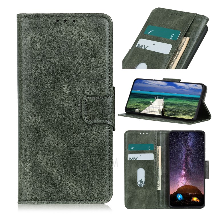 Wallet Design Crazy Horse Texture Folio Flip PU Leather Stand Protector Cover for Motorola Moto G60/G40 Fusion - Green-9