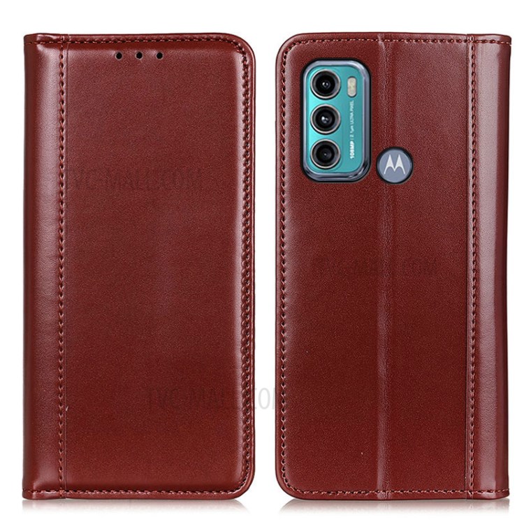 Split Leather Folio Flip Automatic Attraction Wallet Design Phone Case for Motorola Moto G60/G40 Fusion - Brown-1