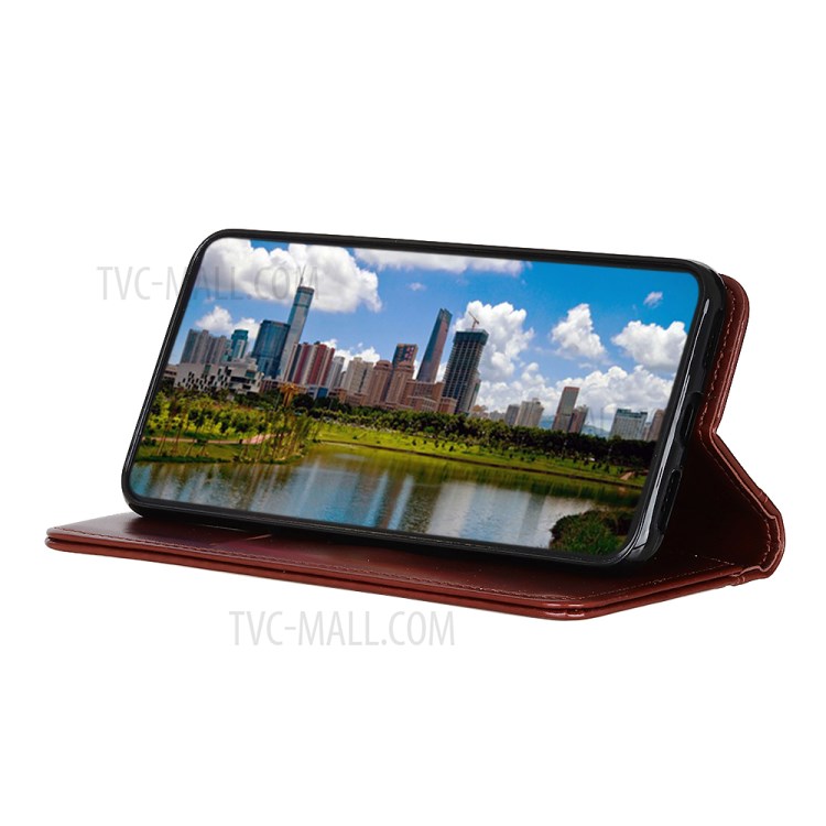 Split Leather Folio Flip Automatic Attraction Wallet Design Phone Case for Motorola Moto G60/G40 Fusion - Brown-2