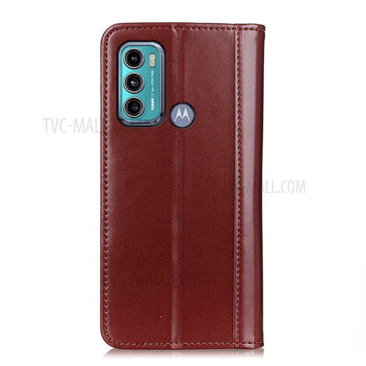 Split Leather Folio Flip Automatic Attraction Wallet Design Phone Case for Motorola Moto G60/G40 Fusion - Brown-4