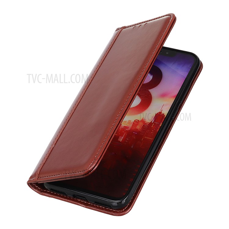 Split Leather Folio Flip Automatic Attraction Wallet Design Phone Case for Motorola Moto G60/G40 Fusion - Brown-6
