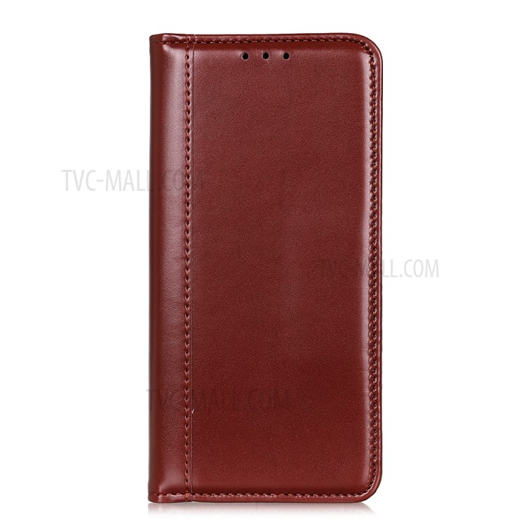 Split Leather Folio Flip Automatic Attraction Wallet Design Phone Case for Motorola Moto G60/G40 Fusion - Brown-7