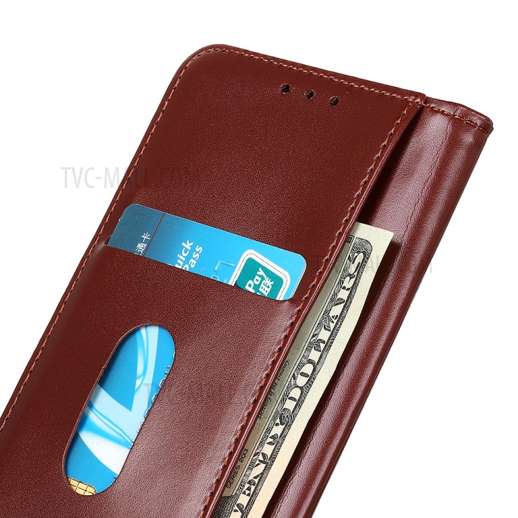 Split Leather Folio Flip Automatic Attraction Wallet Design Phone Case for Motorola Moto G60/G40 Fusion - Brown-8