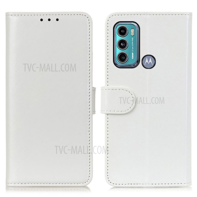 Magnetic Closure Crazy Horse Wallet Stand Leather Phone Cover for Motorola Moto G60/G40 Fusion - White-1