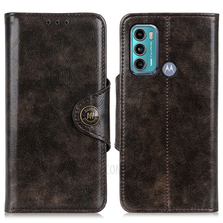 Magnetic Clasp Leather Case Wallet Stand Phone Cover Shell for Motorola Moto G60/G40 Fusion - Coffee-1
