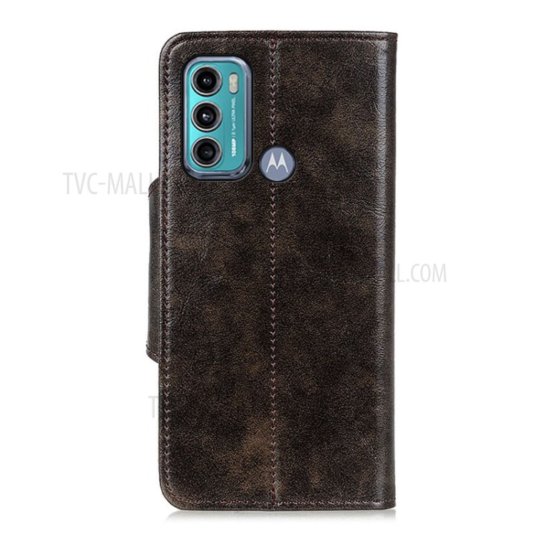Magnetic Clasp Leather Case Wallet Stand Phone Cover Shell for Motorola Moto G60/G40 Fusion - Coffee-4