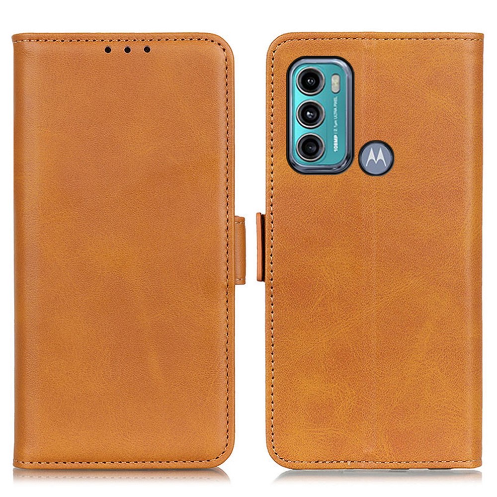 For Motorola Moto G60/G40 Fusion Magnetic Double Clasp Leather Wallet Case - Brown-1
