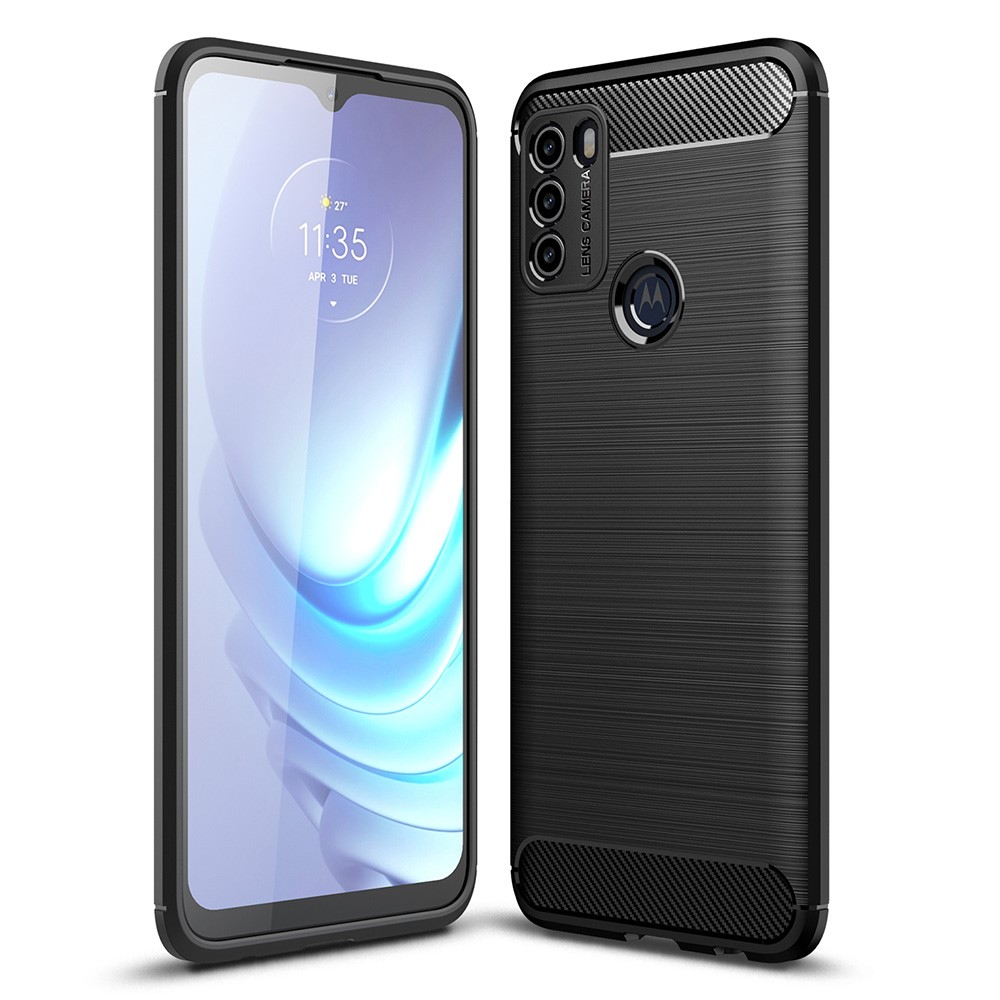Brushed Carbon Fiber TPU Phone Protective Case Cover for Motorola Moto G50 - Black-1