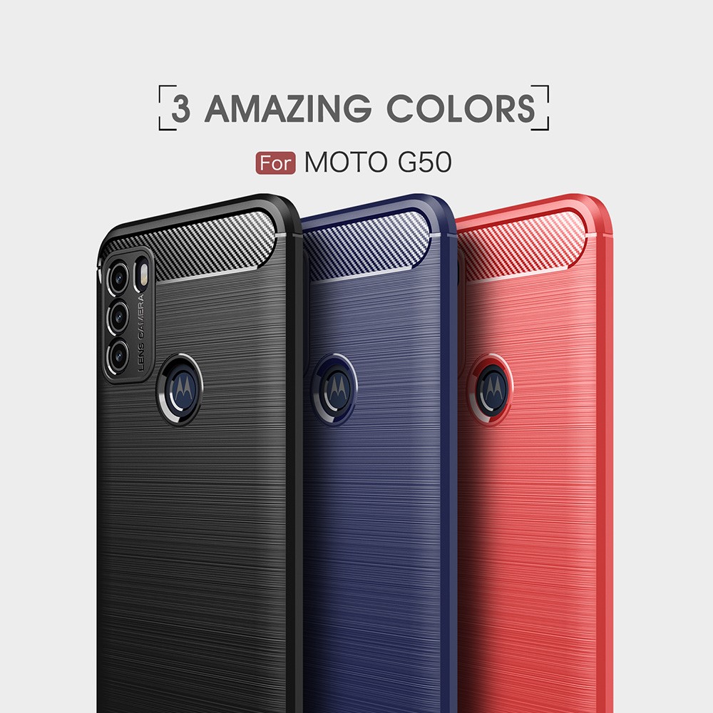 Brushed Carbon Fiber TPU Phone Protective Case Cover for Motorola Moto G50 - Black-10