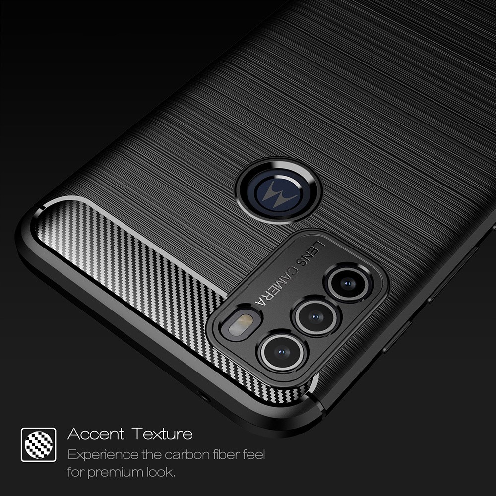 Brushed Carbon Fiber TPU Phone Protective Case Cover for Motorola Moto G50 - Black-3